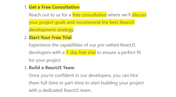 Simple 3 step process to hire our ReactJS Team