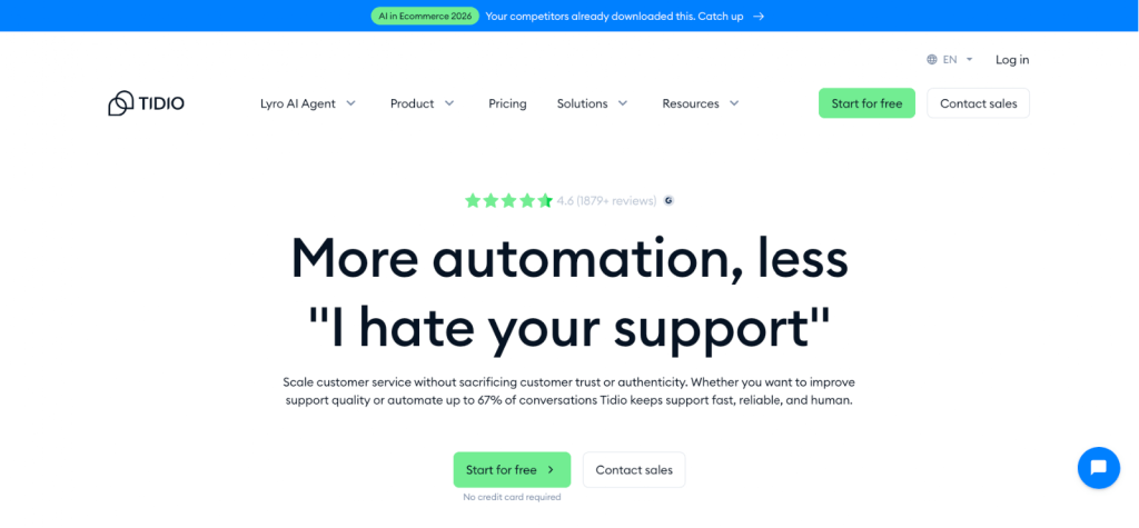 Tidio – One of the easier platforms for small businesses that want to launch an AI support agent
