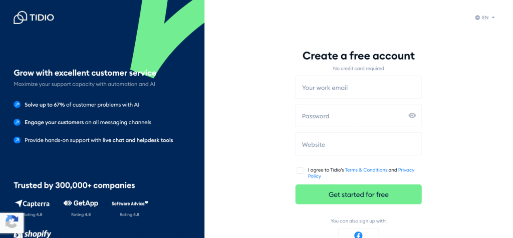 Create a free Tidio Account